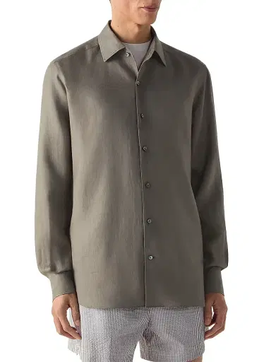 Zegna Men's Oasi Lino Shirt - Dark Taupe - Size XL | Thumbnail 2
