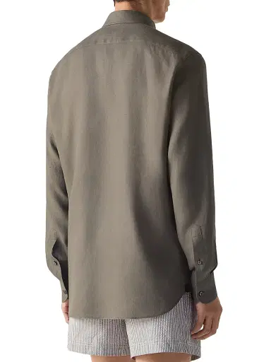 Zegna Men's Oasi Lino Shirt - Dark Taupe - Size XL | Thumbnail 3