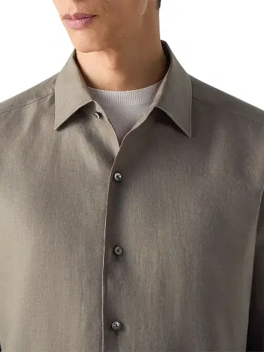 Zegna Men's Oasi Lino Shirt - Dark Taupe - Size XL | Thumbnail 4