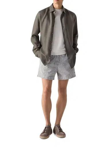 Zegna Men's Oasi Lino Shirt - Dark Taupe - Size XL | Thumbnail 5