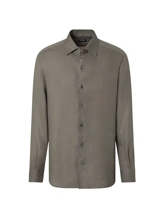 ZEGNA Men's Oasi Lino Shirt - Dark Taupe