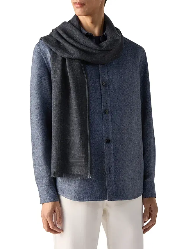 ZEGNA Men's Cashmere and Linen Scarf - Navy Blue