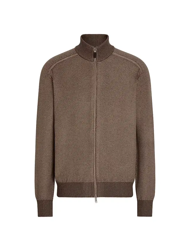 ZEGNA Men's Cashseta Full Zip Cardigan - Light Brown