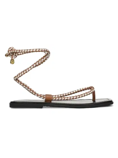 Veronica Beard Women's Carmina Woven Cord Ankle-Wrap Sandals - Hazelwood Ecru - Size 8 | Thumbnail 1 Veronica Beard Women's Carmina Woven Cord Ankle-Wrap Sandals - Hazelwood Ecru - Size 8 | Thumbnail 1