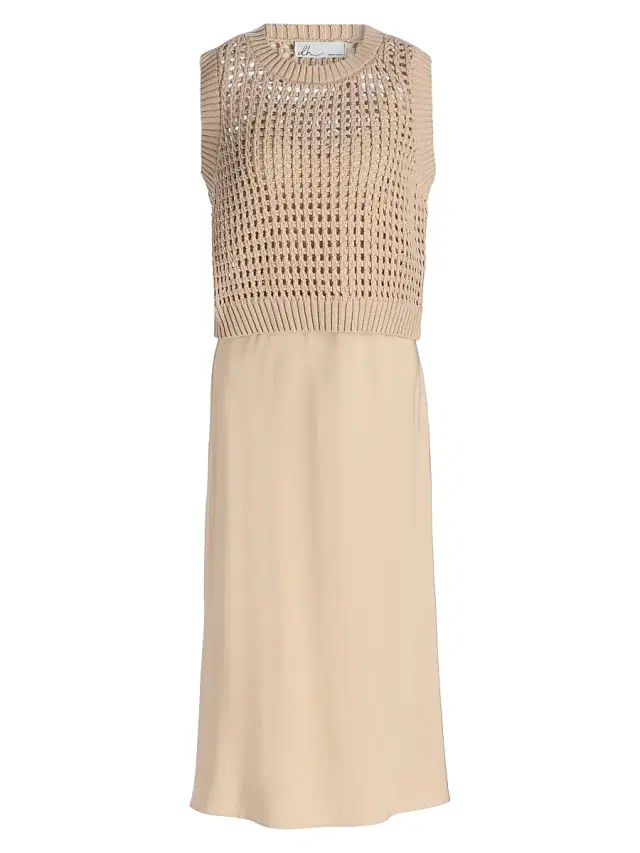 Women's Mixed-Media Cotton Midi-Dress - Sandstone