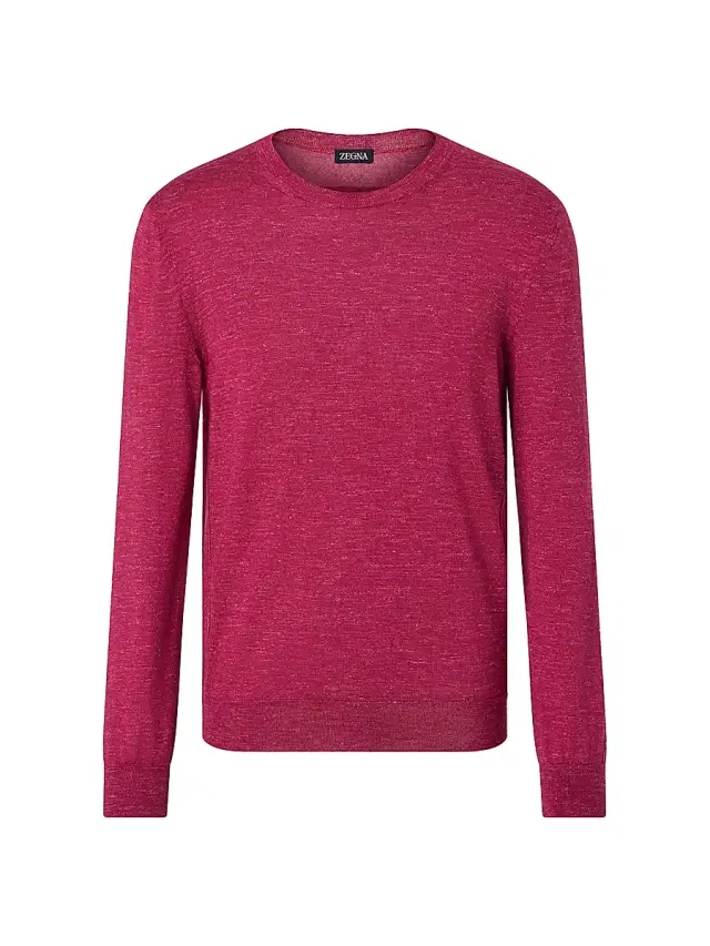 ZEGNA Men's Silk Cashmere and Linen Crewneck Sweater - Dark Pink Melange
