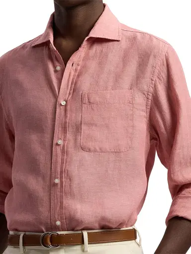 Ralph Lauren Purple Label Men's Linen Chambray Shirt - Raspberry | Thumbnail 6 Ralph Lauren Purple Label Men's Linen Chambray Shirt - Raspberry | Thumbnail 6