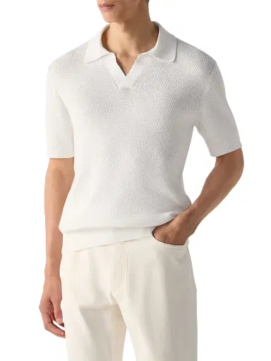 Zegna Men's Premium Cotton Polo Shirt - White | Thumbnail 2 Zegna Men's Premium Cotton Polo Shirt - White | Thumbnail 2