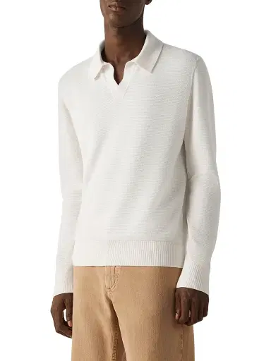 Zegna Men's Cashmere-Silk Polo Shirt - White Melange - Size 46 | Thumbnail 2 Zegna Men's Cashmere-Silk Polo Shirt - White Melange - Size 46 | Thumbnail 2