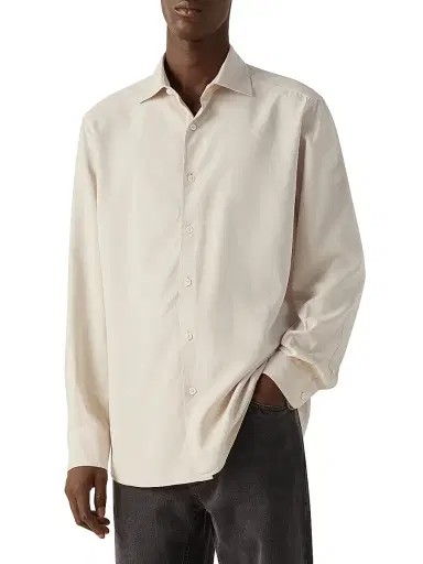 Zegna Men's Silk Button-Front Shirt - Ivory - Size XL | Thumbnail 2 Zegna Men's Silk Button-Front Shirt - Ivory - Size XL | Thumbnail 2