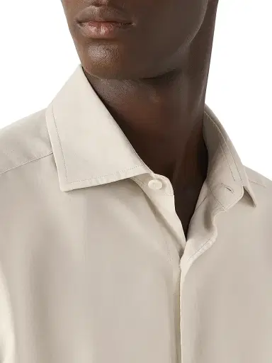Zegna Men's Silk Button-Front Shirt - Ivory - Size XL | Thumbnail 4 Zegna Men's Silk Button-Front Shirt - Ivory - Size XL | Thumbnail 4