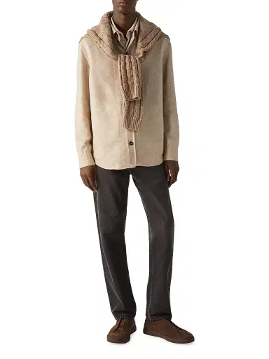 Zegna Men's Silk Button-Front Shirt - Ivory - Size XL | Thumbnail 5 Zegna Men's Silk Button-Front Shirt - Ivory - Size XL | Thumbnail 5