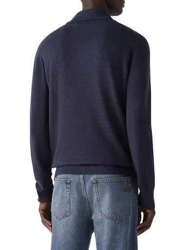 ZEGNA Men's Cashmere-Silk Polo Shirt - Dark Indigo Blue Melange | Thumbnail 3 ZEGNA Men's Cashmere-Silk Polo Shirt - Dark Indigo Blue Melange | Thumbnail 3
