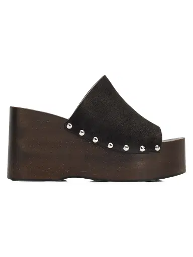 Stuart Weitzman Women's Kate 100MM Studded Suede Clogs - Shadow - Size 9.5 | Thumbnail 1