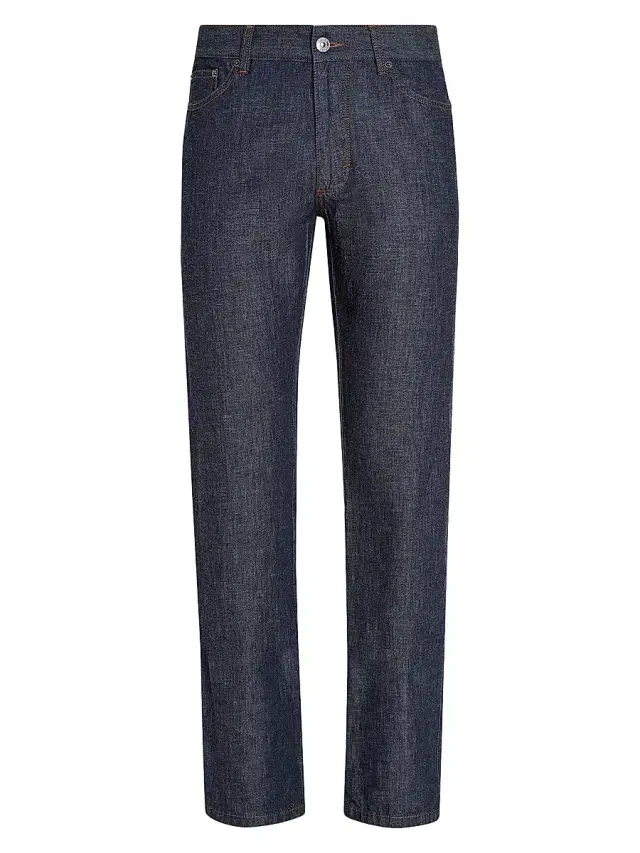 ZEGNA Men's Rinse-Washed Cotton and Linen Roccia Jeans - Dark Blue