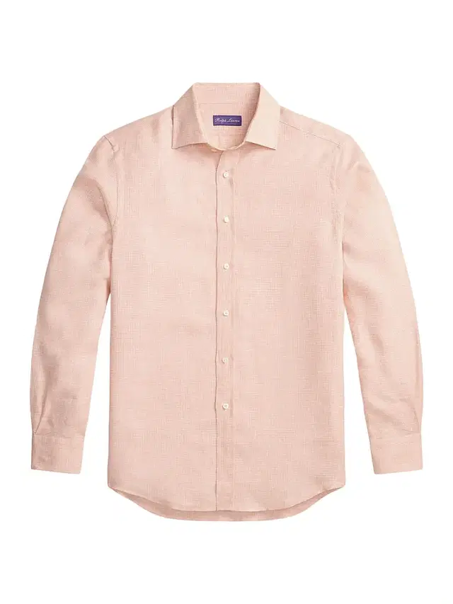 Ralph Lauren Purple Label Men's Houndstooth Linen Long-Sleeve Sport Shirt - Melon