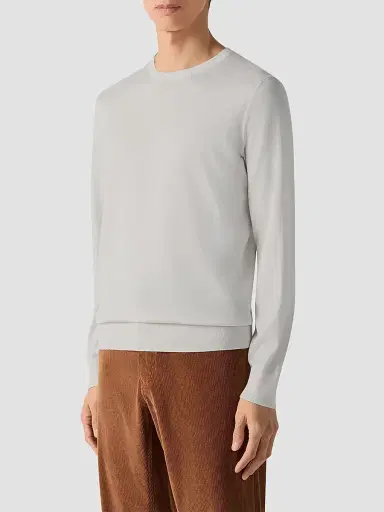 Zegna Men's Cashseta Crewneck - White Melange - Size 50 | Thumbnail 2