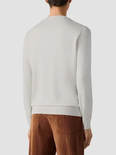 Zegna Men's Cashseta Crewneck - White Melange - Size 50 | Thumbnail 3