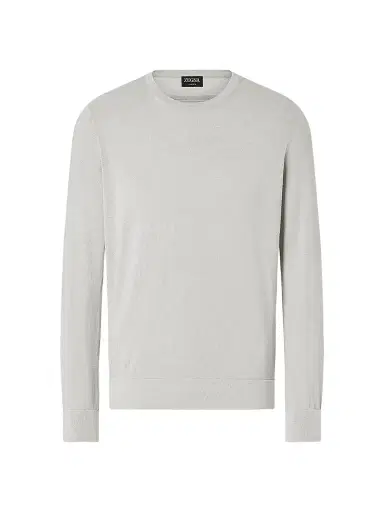 Zegna Men's Cashseta Crewneck - White Melange - Size 50 | Thumbnail 1