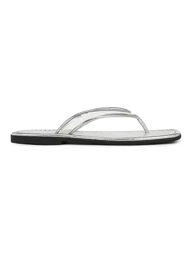 Veronica Beard Women's Clea Leather Flat Sandals - Clear Silver - Size 12 | Thumbnail 1 Veronica Beard Women's Clea Leather Flat Sandals - Clear Silver - Size 12 | Thumbnail 1