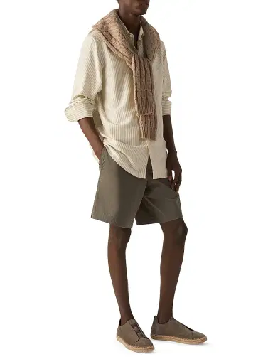 ZEGNA Men's Silk Shirt - Light Taupe White | Thumbnail 5 ZEGNA Men's Silk Shirt - Light Taupe White | Thumbnail 5