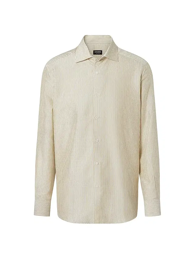 ZEGNA Men's Silk Shirt - Light Taupe White