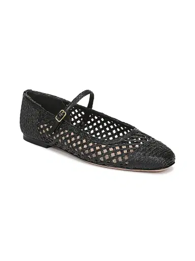 Veronica Beard Women's Ellie Faux Raffia Weave Mary Janes - Black - Size 9.5 | Thumbnail 2