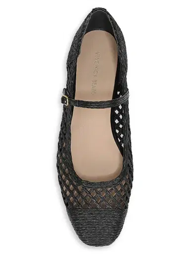 Veronica Beard Women's Ellie Faux Raffia Weave Mary Janes - Black - Size 9.5 | Thumbnail 4