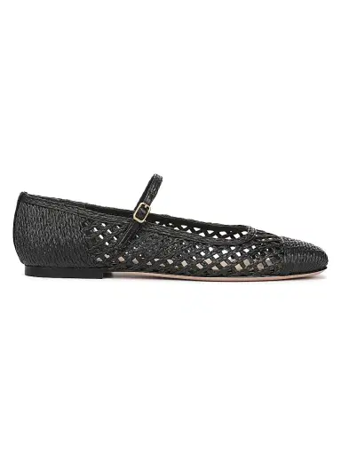 Veronica Beard Women's Ellie Faux Raffia Weave Mary Janes - Black - Size 9.5 | Thumbnail 1