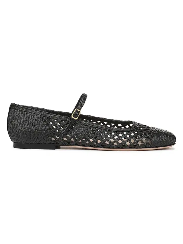 Veronica Beard Women's Ellie Faux Raffia Weave Mary Janes - Black