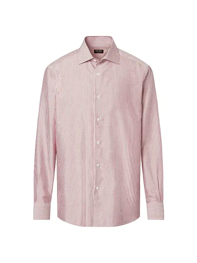 ZEGNA Men's Silk Shirt - Dark Pink White