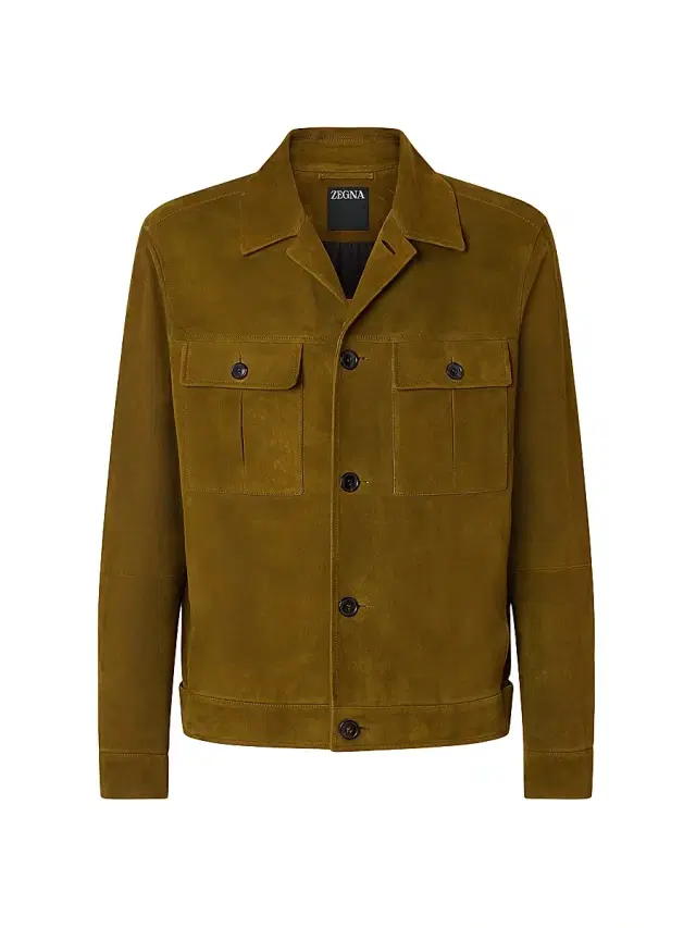 ZEGNA Men's Leather Blouson Jacket - Olive Green