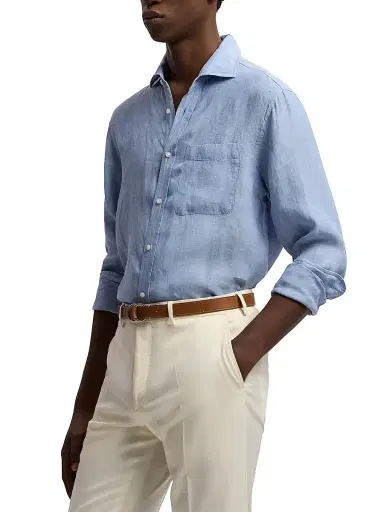 Ralph Lauren Purple Label Men's Linen Chambray Shirt - Infinity Blue | Thumbnail 4 Ralph Lauren Purple Label Men's Linen Chambray Shirt - Infinity Blue | Thumbnail 4