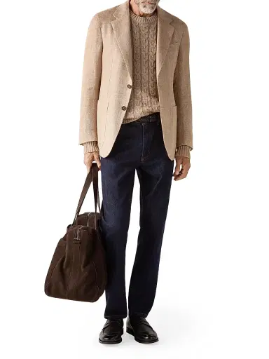 Zegna Men's Linen Cashmere and Silk Crewneck Sweater - Beige - Size 46 | Thumbnail 6