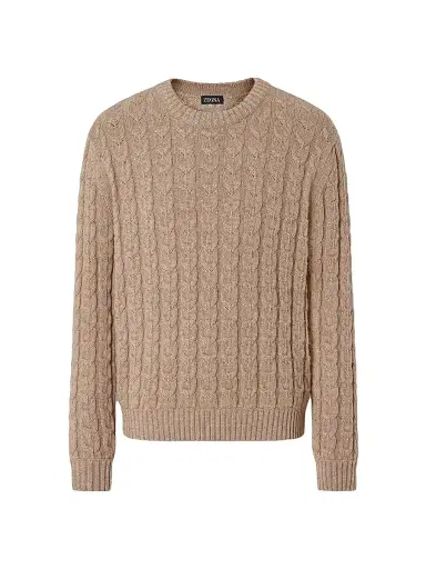 Zegna Men's Linen Cashmere and Silk Crewneck Sweater - Beige - Size 46 | Thumbnail 1