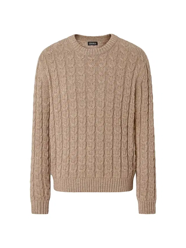 ZEGNA Men's Linen Cashmere and Silk Crewneck Sweater - Beige