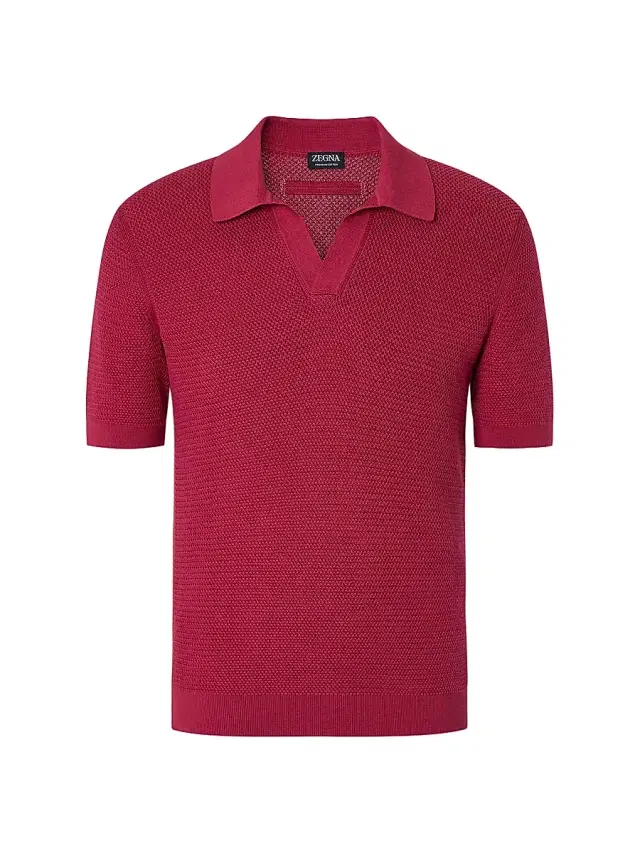 ZEGNA Men's Premium Cotton Polo Shirt - Dark Pink