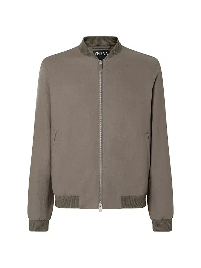 ZEGNA Men's Oasi Lino Bomber Jacket - Dark Taupe