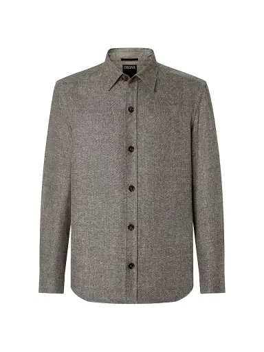 ZEGNA Men's Cashmere Linen and Silk Overshirt - Dark Brown | Thumbnail 1 ZEGNA Men's Cashmere Linen and Silk Overshirt - Dark Brown | Thumbnail 1