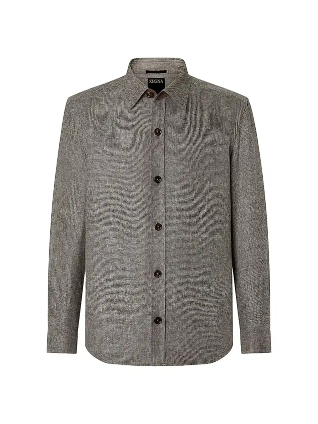 ZEGNA Men's Cashmere Linen and Silk Overshirt - Dark Brown