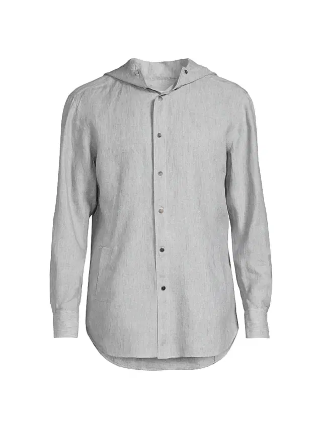 Kiton Men's Mariano Hooded Linen Shirt - Grey