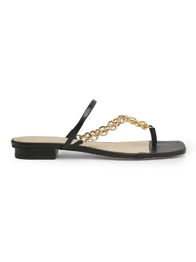 22élevé Women's Chain-Detailed Leather Sandals - Black | Thumbnail 1