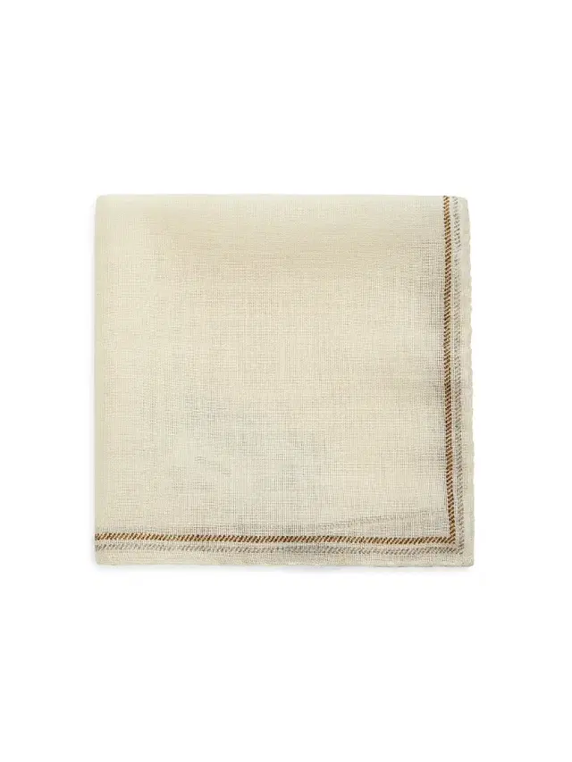 Saks Fifth Avenue Men's Thin Stripe Silk Pocket Square - Creme