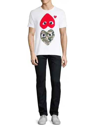 Comme des Garçons PLAY Men's Two Heart Camo Cotton Tee - White - Size Small | Thumbnail 2