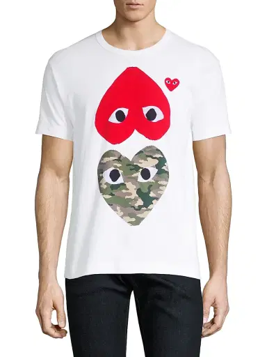 Comme des Garçons PLAY Men's Two Heart Camo Cotton Tee - White - Size Small | Thumbnail 3