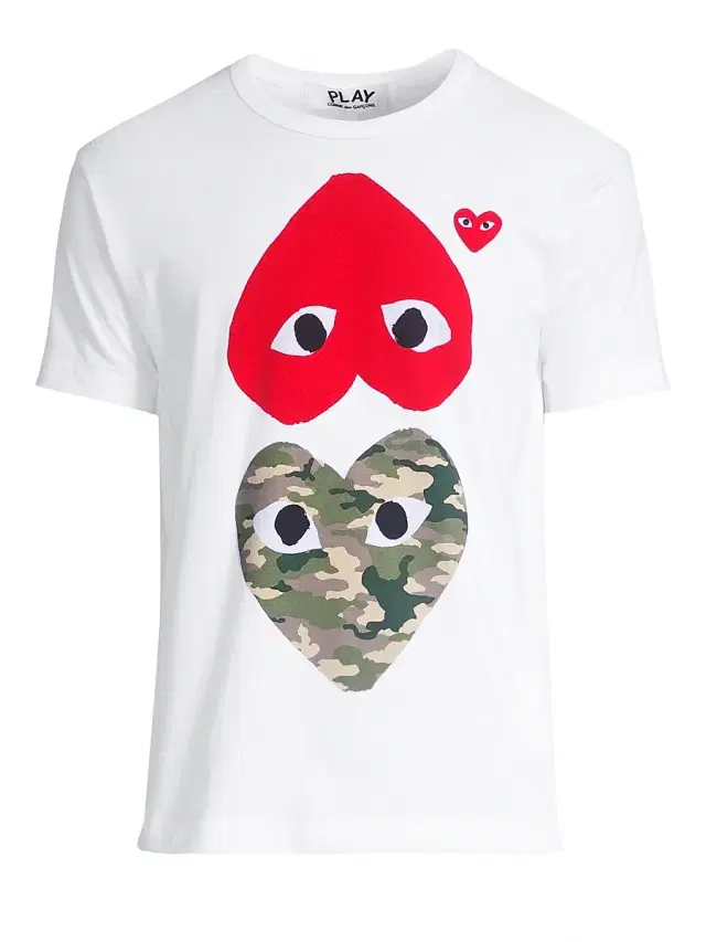 Comme des Garçons PLAY Men's Two Heart Camo Cotton Tee - White