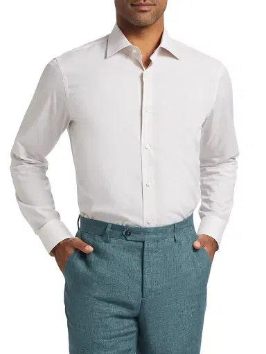 Saks Fifth Avenue Men's Heathered Cotton Dress Shirt - Cream - Size 17.5 | Thumbnail 3