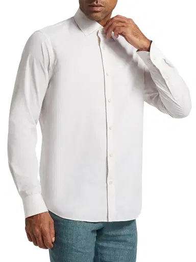 Saks Fifth Avenue Men's Heathered Cotton Dress Shirt - Cream - Size 17.5 | Thumbnail 4