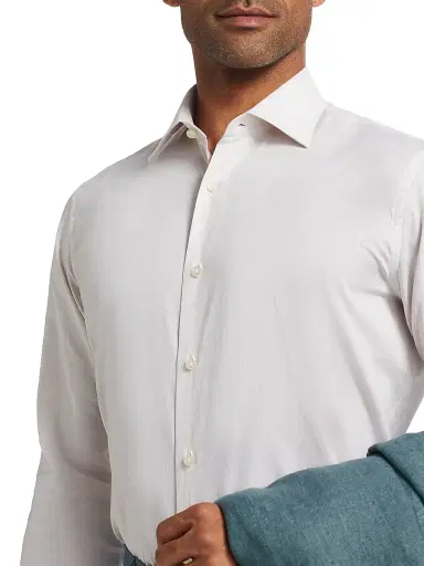 Saks Fifth Avenue Men's Heathered Cotton Dress Shirt - Cream - Size 17.5 | Thumbnail 6