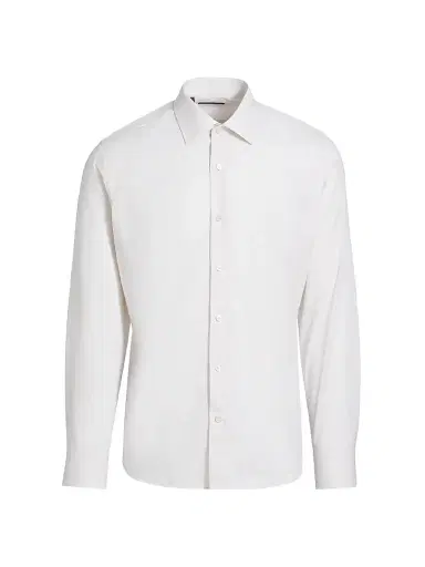 Saks Fifth Avenue Men's Heathered Cotton Dress Shirt - Cream - Size 17.5 | Thumbnail 1
